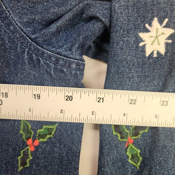 North Crest Denim Christmas Holiday Jacket Women's L Blue Button Up Snowman - Picture 4 of 6